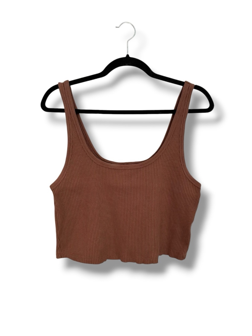 Old Navy Stretch Cotton Ribbed Knit Cropped Tank Top Size XL Tan Brown Autumnal